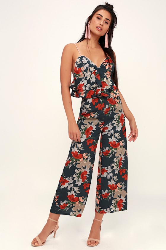 Lovely Teal Blue Pants Floral Print Pants Cropped Pants Lulus