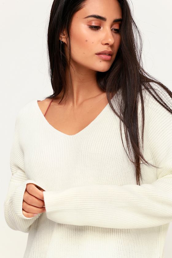 Cute Cream Sweater VNeck Sweater Oversized Sweater Lulus
