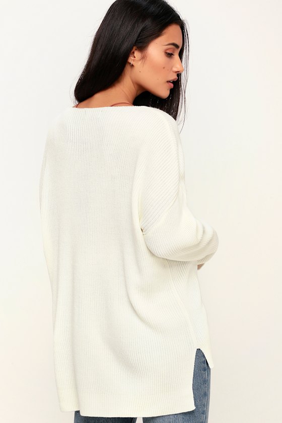 Cute Cream Sweater VNeck Sweater Oversized Sweater