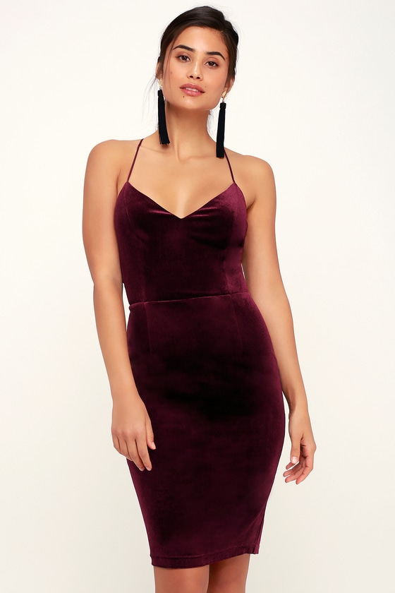 Karmin Burgundy Velvet Lace-Up Bodycon Dress - Lulus