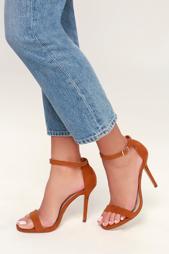 Cute Rust Heels - Single Strap Heels - Vegan Suede Heels