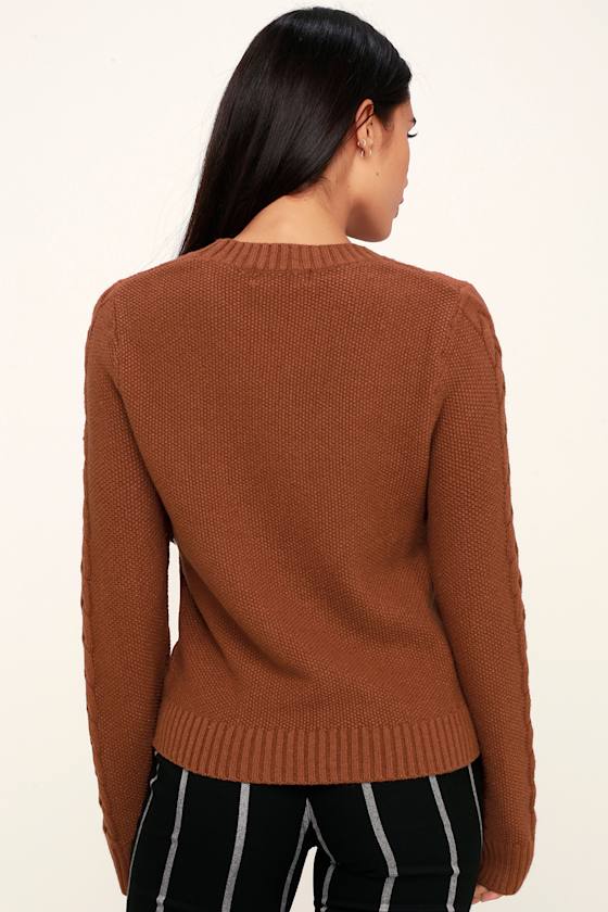 Cute Brown Sweater Cable Knit Sweater Lightweight Sweater Lulus