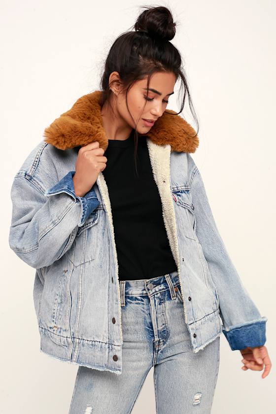 Levi's Oversized Sherpa Trucker Denim Jacket Sherpa Jacket Lulus