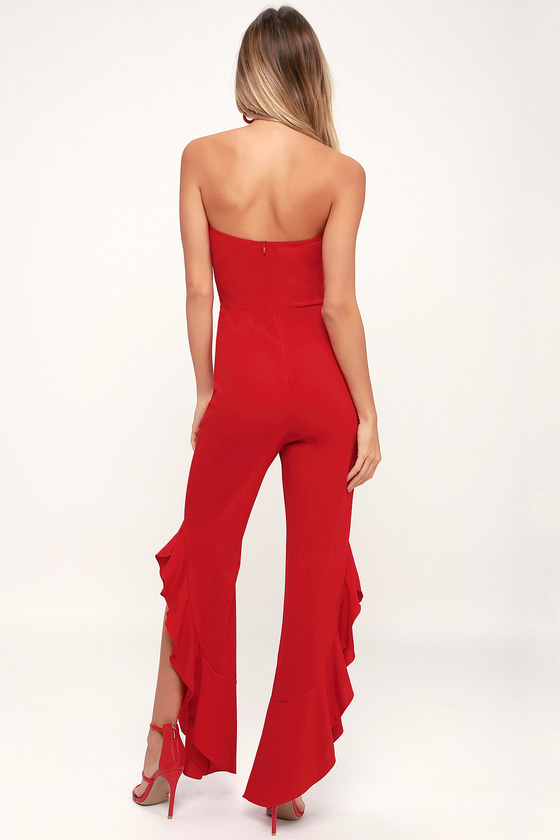 Chic Red Jumpsuit - Red Strapless Jumpsuit - Red Ruffled Jumpsuit - Lulus