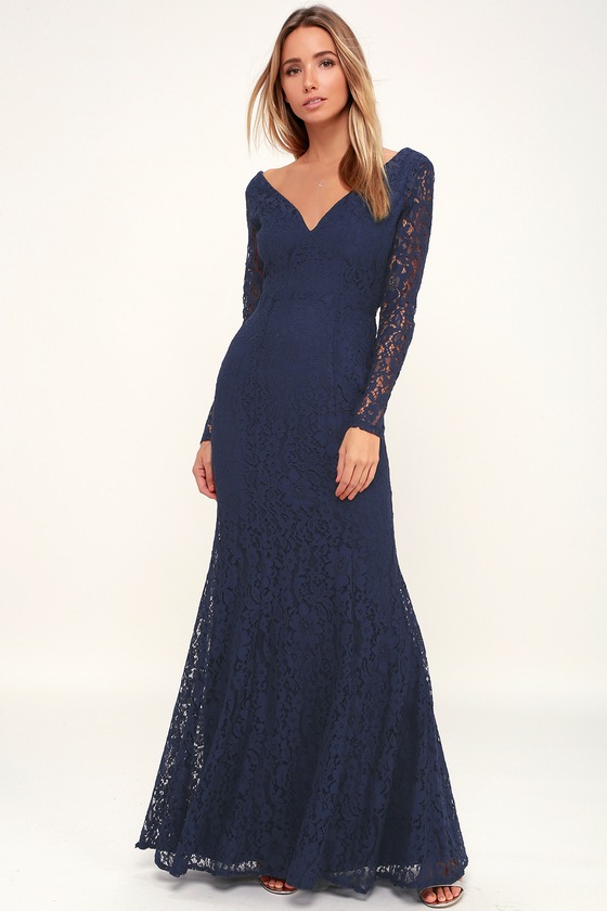 navy blue long sleeve maxi dress