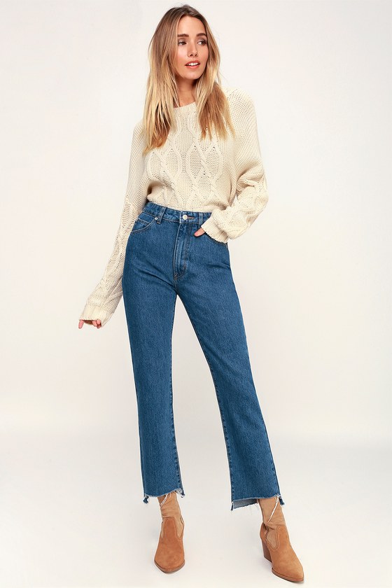 jeans straight cropped high rise