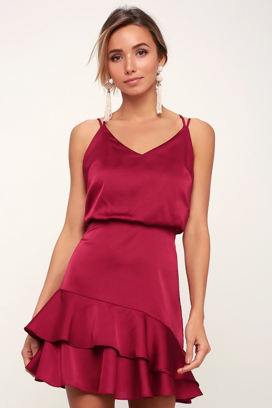 Sexy Fuchsia Dress - Satin Fuchsia Dress - Satin Ruffle Dress - Lulus