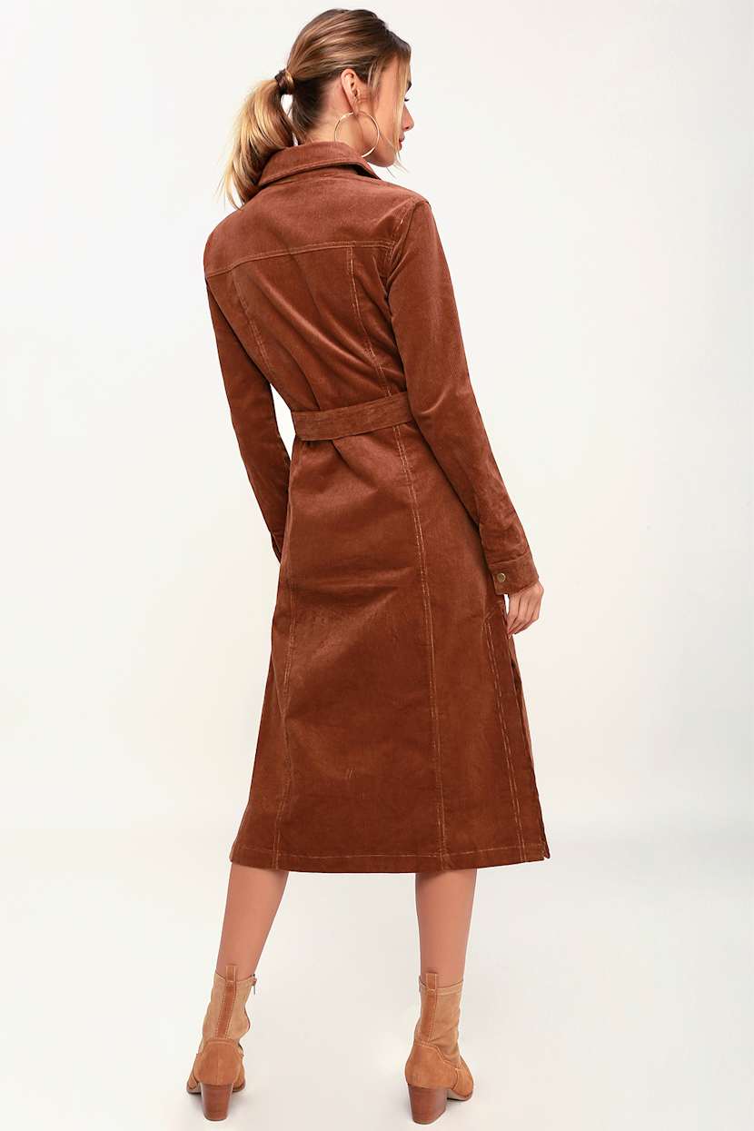 Honey Punch - Brown Corduroy Dress - Midi Dress - Shirt Dress - Lulus