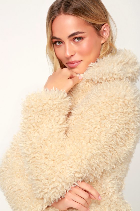 Obey Shay Cream Faux Fur Jacket Faux Fur Bomber Jacket Lulus