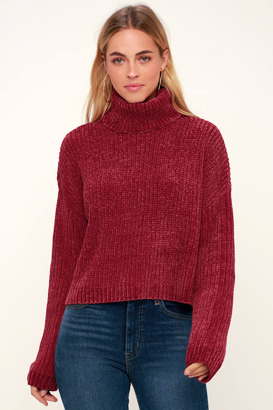Blank NYC Red Chenille Sweater Chenille Turtleneck Sweater Lulus