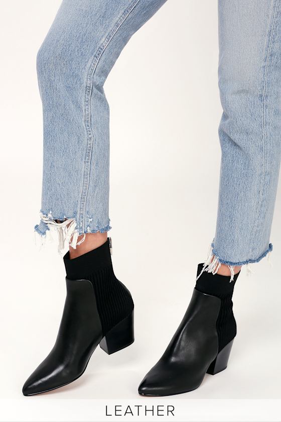 Caris Black Leather Pointed Toe Ankle Boots 4