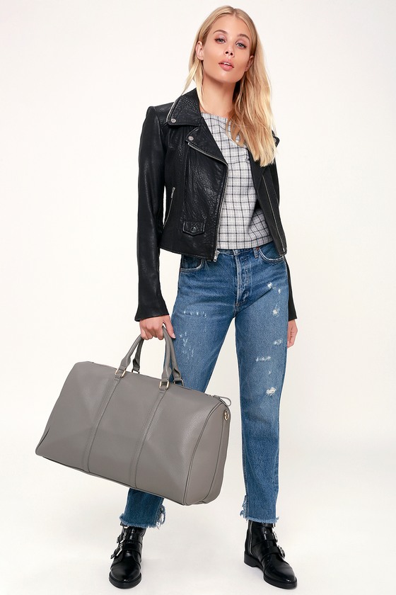 Oversized Grey Weekender - Vegan Leather Weekender - Grey Bag - Lulus