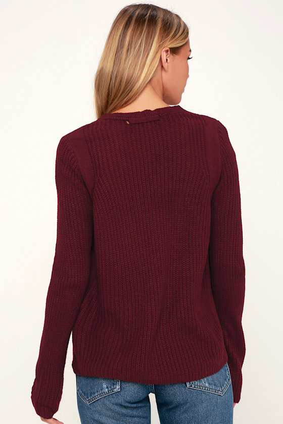 Cute Burgundy Sweater VNeck Sweater Knit Sweater Lulus