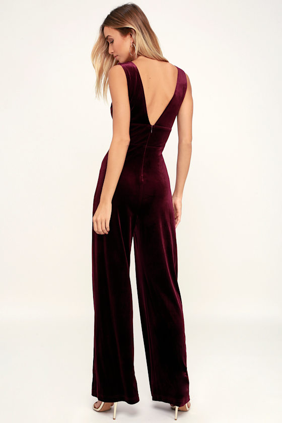 Kiss at Midnight Burgundy Velvet Sleeveless Jumpsuit 4