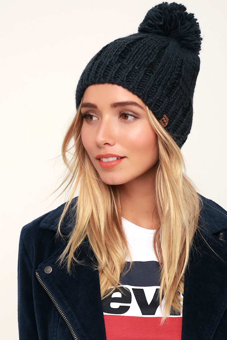Billabong Chill Out - Navy Blue Knit Beanie - Pom Pom Beanie 
