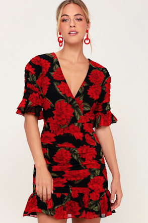 Keepsake Find You - Black Floral Print Dress - Ruched Mini Dress - Lulus