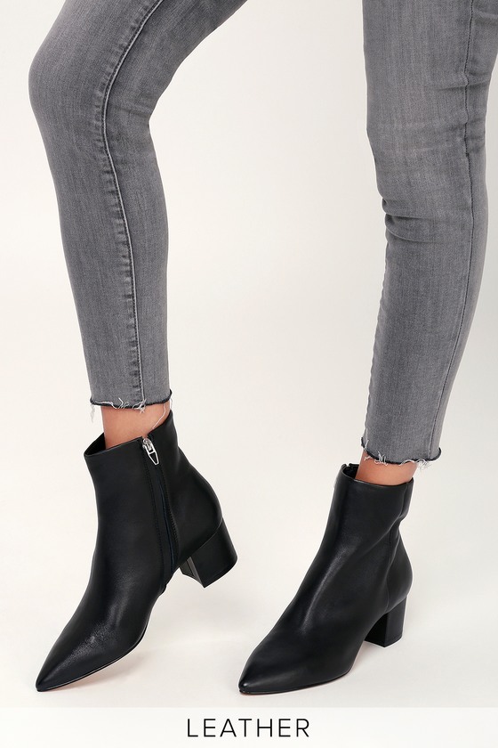 black leather booties high heel