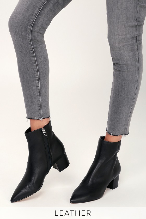 Dolce Vita Bel - Black Leather Ankle Booties - High Heel Booties