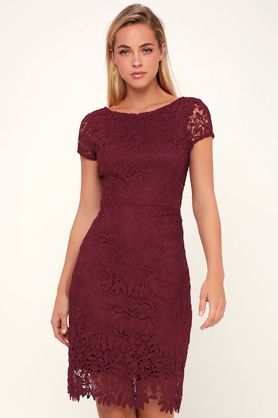 Lovely Burgundy Dress - Bodycon Dress - Lace Dress - Lulus