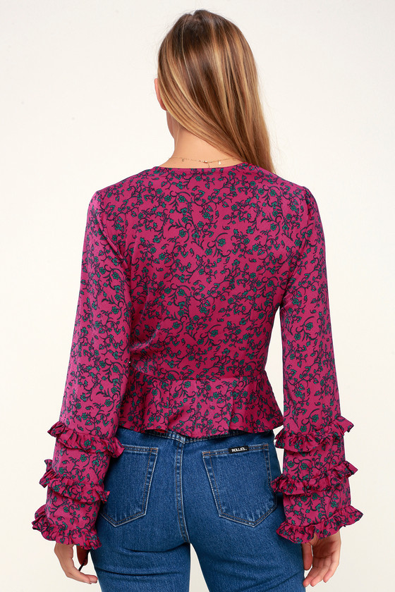 The Fifth Label Archer - Magenta Floral Print Top - Wrap Top
