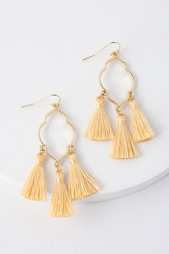 Chic Beige Tassel Earrings - Gold Earrings - Boho Earrings - Lulus