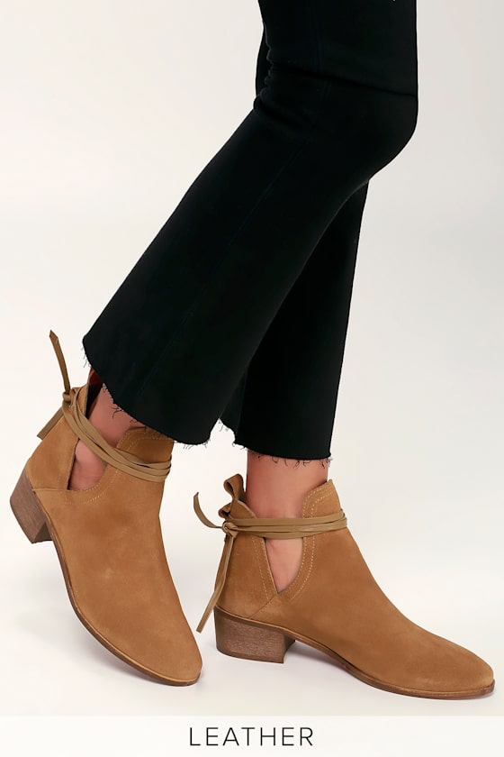 brown leather cut out booties