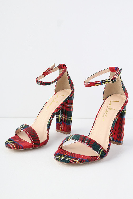 red and black plaid heels