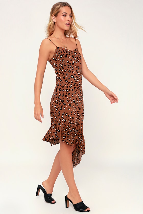Felina Brown Leopard Print Asymmetrical Midi Dress 2