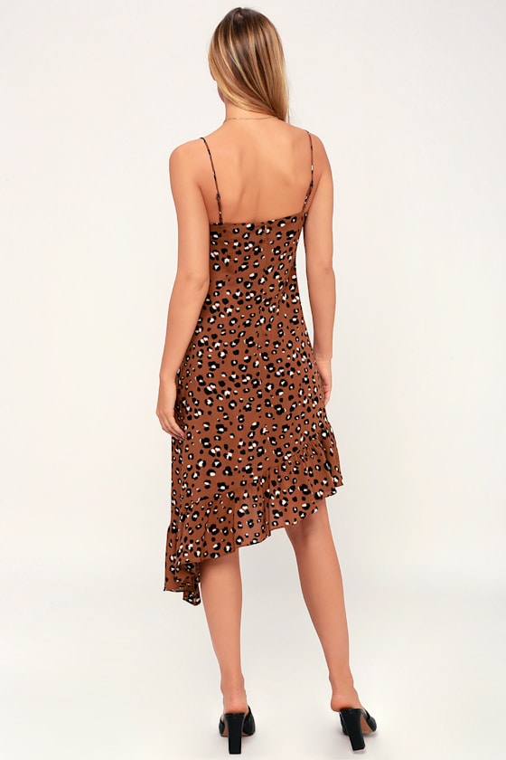 Felina Brown Leopard Print Asymmetrical Midi Dress 4