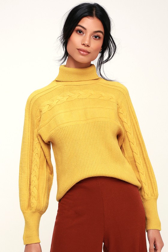J.O.A. Archer Mustard Yellow Sweater Cable Knit Sweater Lulus