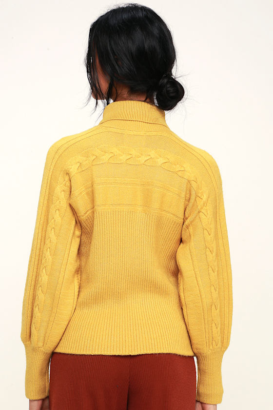 J.O.A. Archer Mustard Yellow Sweater Cable Knit Sweater Lulus