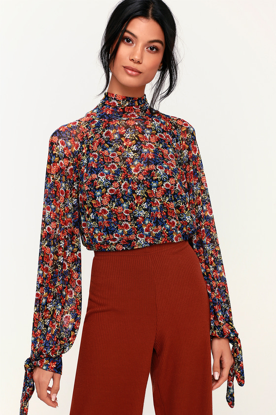 free people black floral top