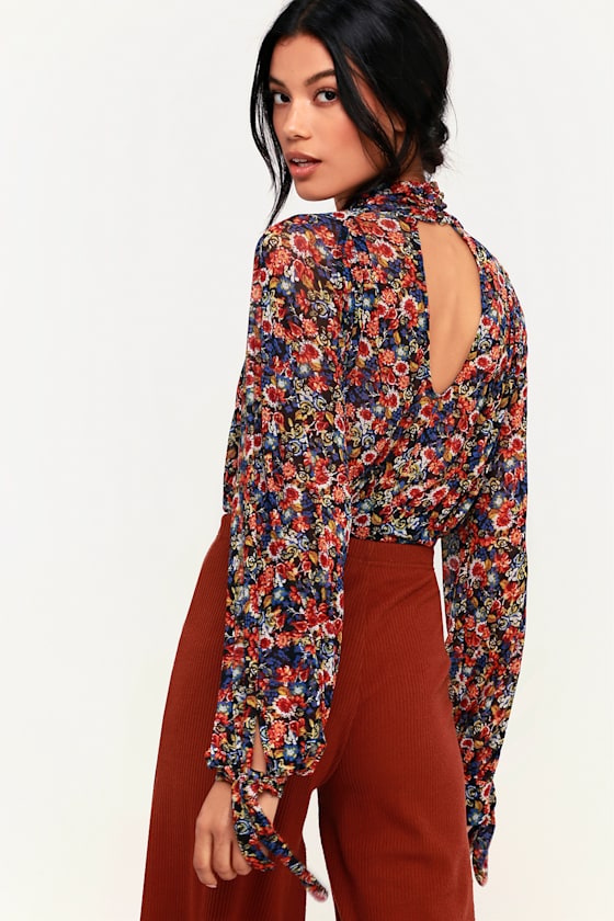 All Dolled Up Black Floral Print Mesh Long Sleeve Crop Top 5