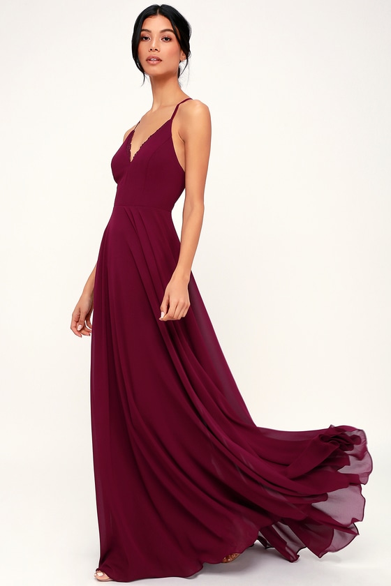 Remember Tonight Burgundy Lace-Up Maxi Dress