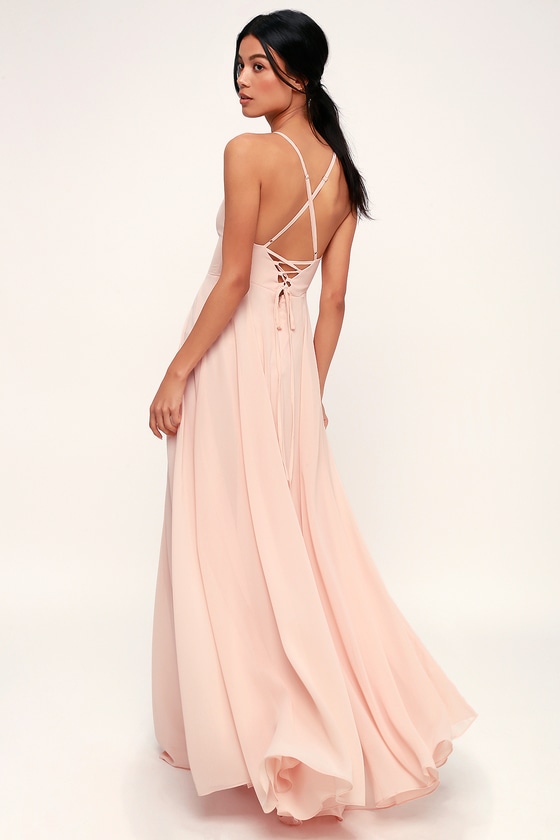 Lovely Blush Pink Dress - Maxi Dress - Lace-Up Dress - Gown - Lulus