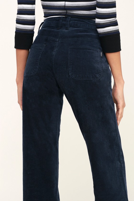 RVCA Tripod - Navy Blue Corduroy Pants - Cropped Wide-leg Pants