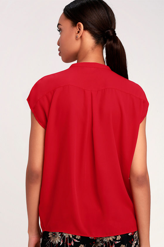 short sleeve red button up