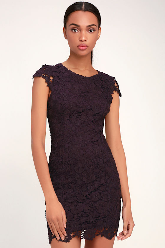 Romance Language Dark Purple Backless Lace Dress 3