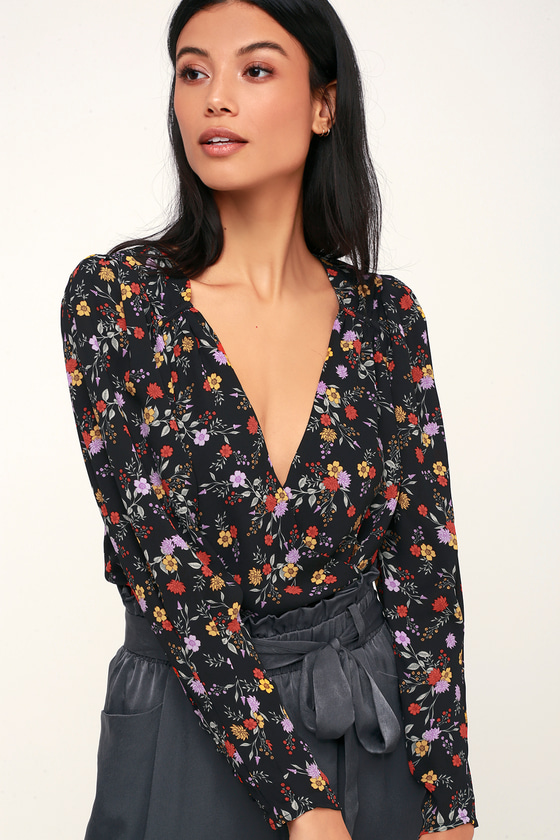 ASTR the Label Bernadette - Floral Bodysuit - Surplice Bodysuit - Lulus