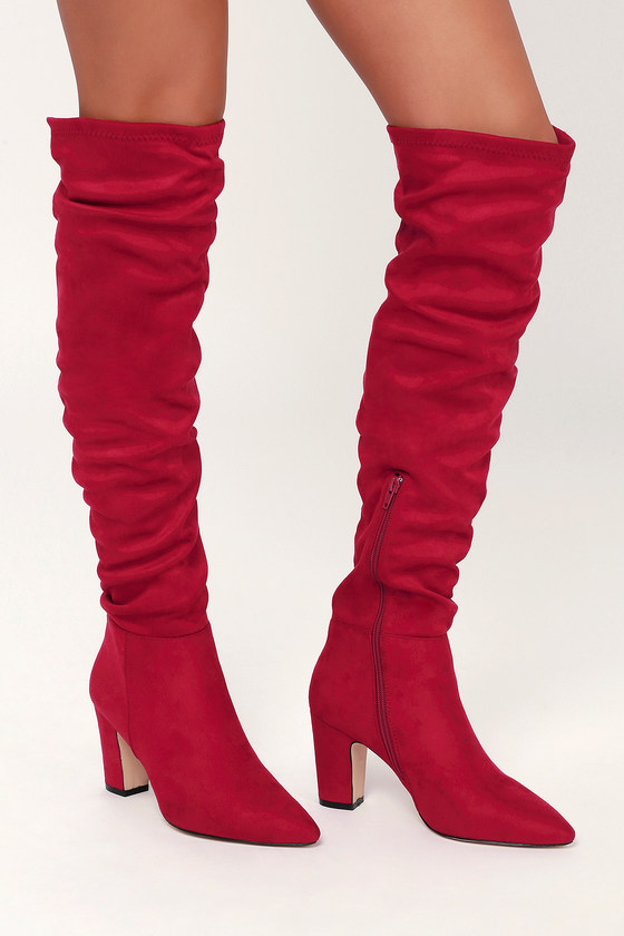 flat red suede boots