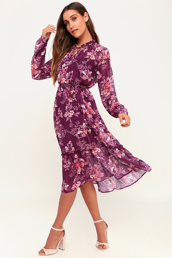 Lovely Purple Dress - Floral Print ...