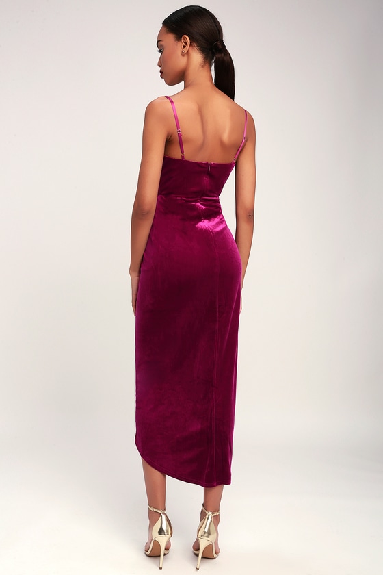 Sexy Magenta Dress - Magenta Velvet Dress - Tulip Midi Dress - Lulus