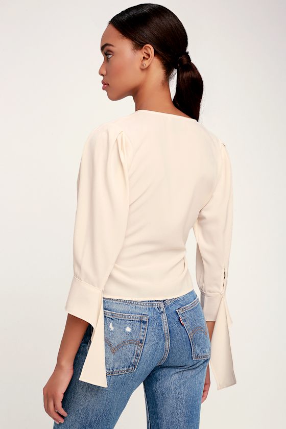 Wilena Cream Statement Sleeve Wrap Top 5