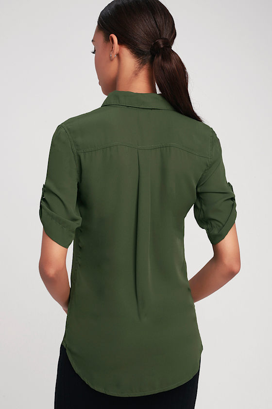 Best of Friends Olive Green Button-Up Top 5