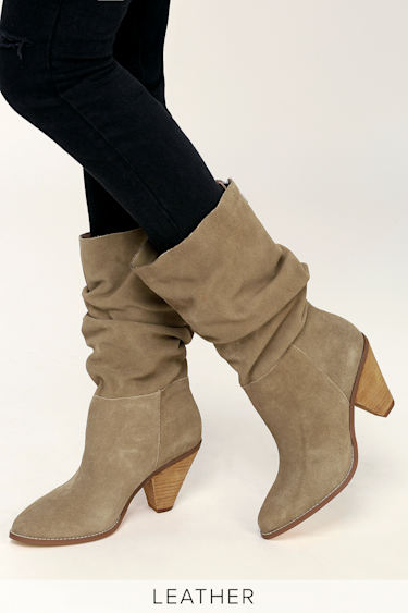 Stella Mink Suede Leather Slouchy Mid-Calf Boots