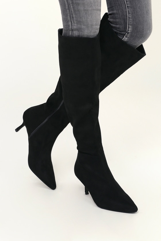 black suede knee high boots flat heel