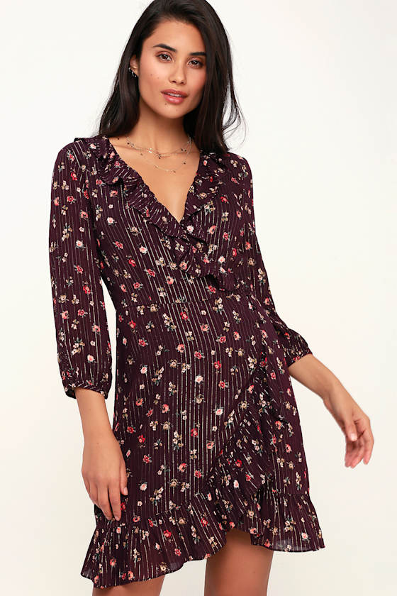Plum petals floral wrap dress main image 0