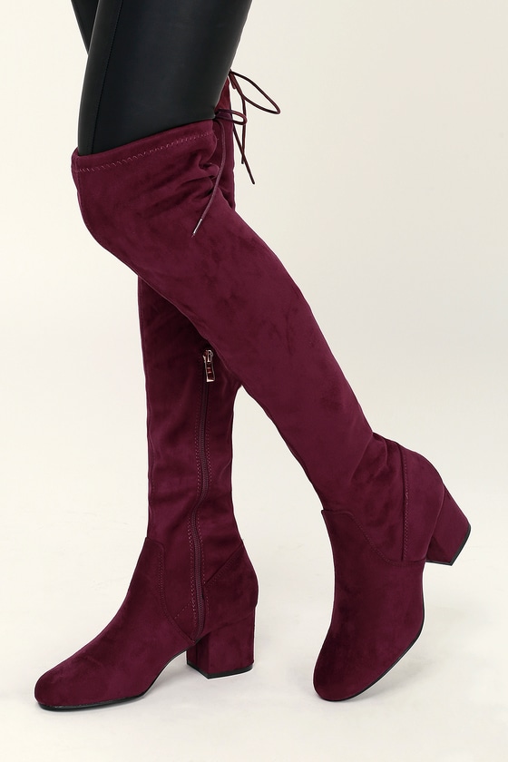 burgundy suede knee high boots