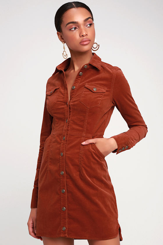 Dynomite Burnt Orange Corduroy Long Sleeve Dress 3