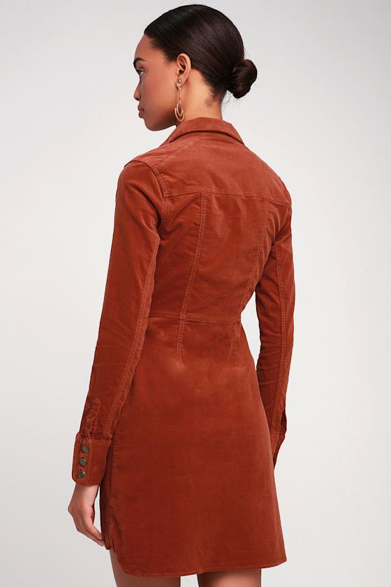 Dynomite Burnt Orange Corduroy Long Sleeve Dress 5